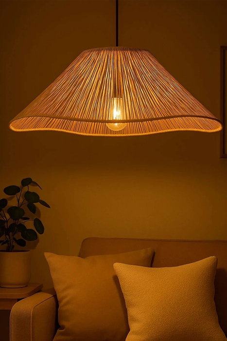 Opviq Mirae Lámpara de Araña de Macramé Beige con Altura Ajustable